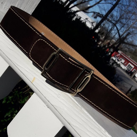 Real Leather Belt Genuine Cowhide Suede Gold Buckle Adjustable Length Strap - Picture 13 of 16